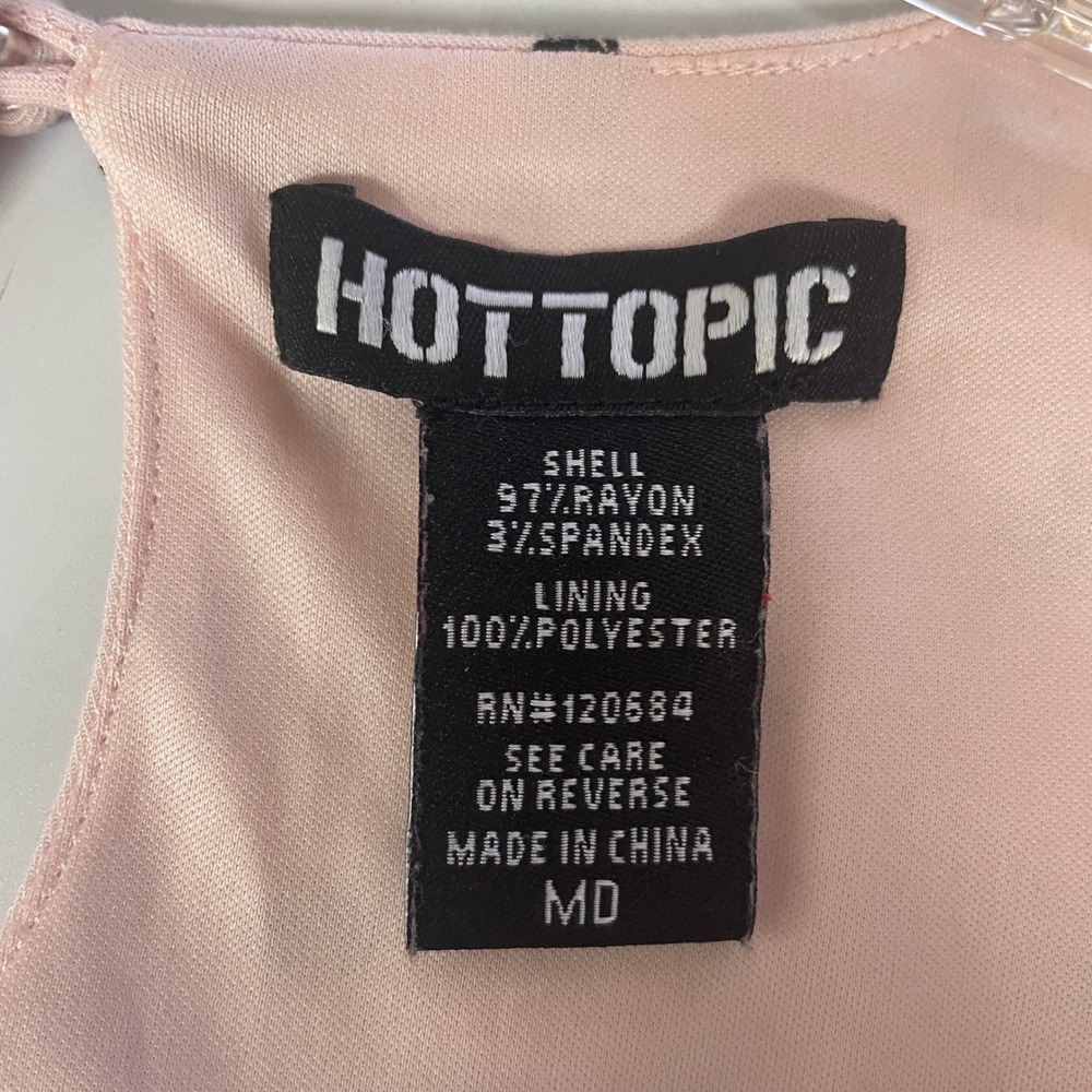 Hot Topic Pink Black Skull Print Button Front Mini Dress Medium Pastel Goth Punk - Picture 5 of 9